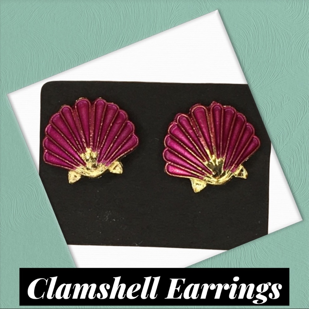 Magenta Clam Shell Earrings - Picture 3 of 6